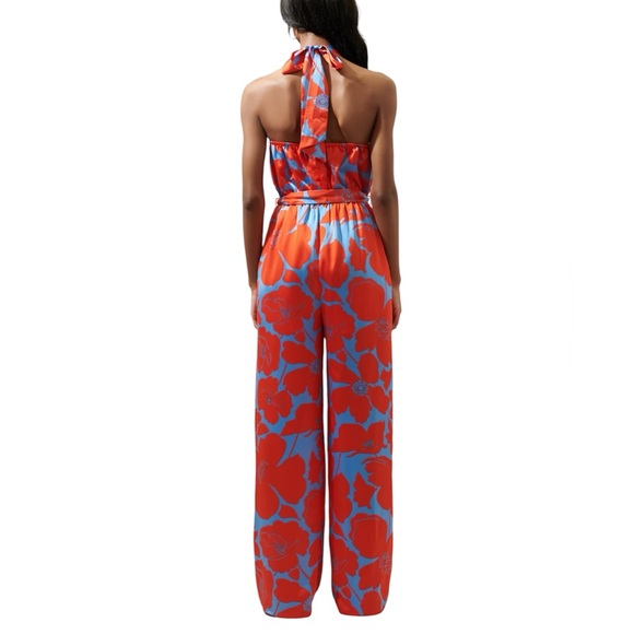 Sugarlips Orange and Blue Floral halter top Jumpsuit NWT M - Picture 2 of 9